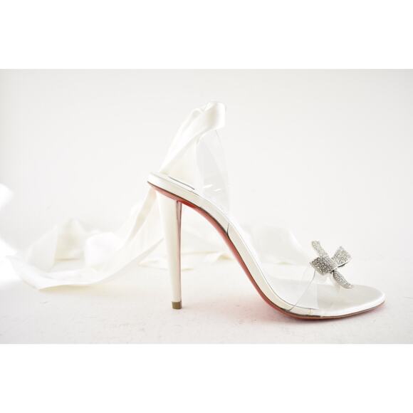 Christian Louboutin Astrinodo 100 Ivory PVC Bow Lace Up Tie Sandal Heel Pump 37 - Picture 3 of 16